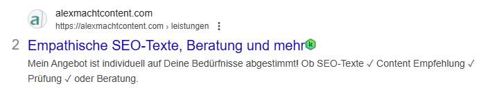 Alexmachtcontent Meta-Daten in den Google Suchergebnissen